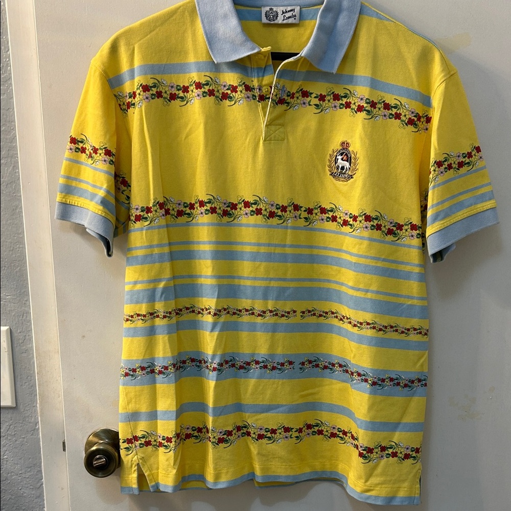 JOHNNY LAMBS Yellow and Blue Striped Polo Shirt, Sz L